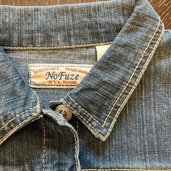 No Fuze USA Vintage Early 2000’s Womans Denim Crop Top Jacket With Glitter Sz M - Picture 6 of 7